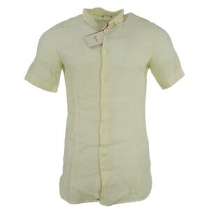Glanshirt Felix Mens Light Yellow 100% Linen Short Sleeve Button Up Shirt NEW
